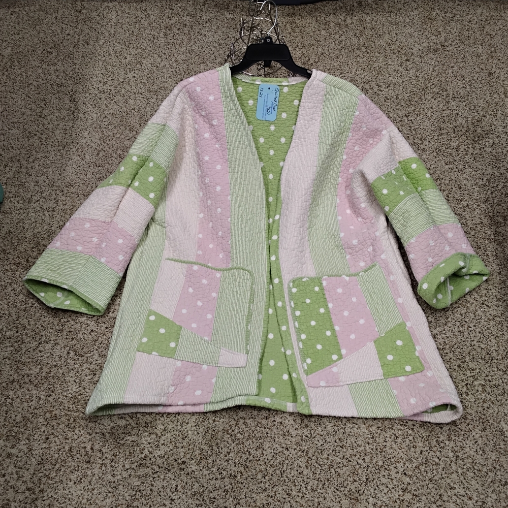 3821 Size 2X Pastel Patchwork Tedy Jacket. Quilted Coat